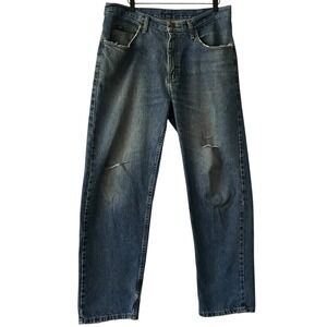 Lee‎ Mens 36x30 Blue Denim Jeans Distressed Rips Fraying Vintage Style Casual